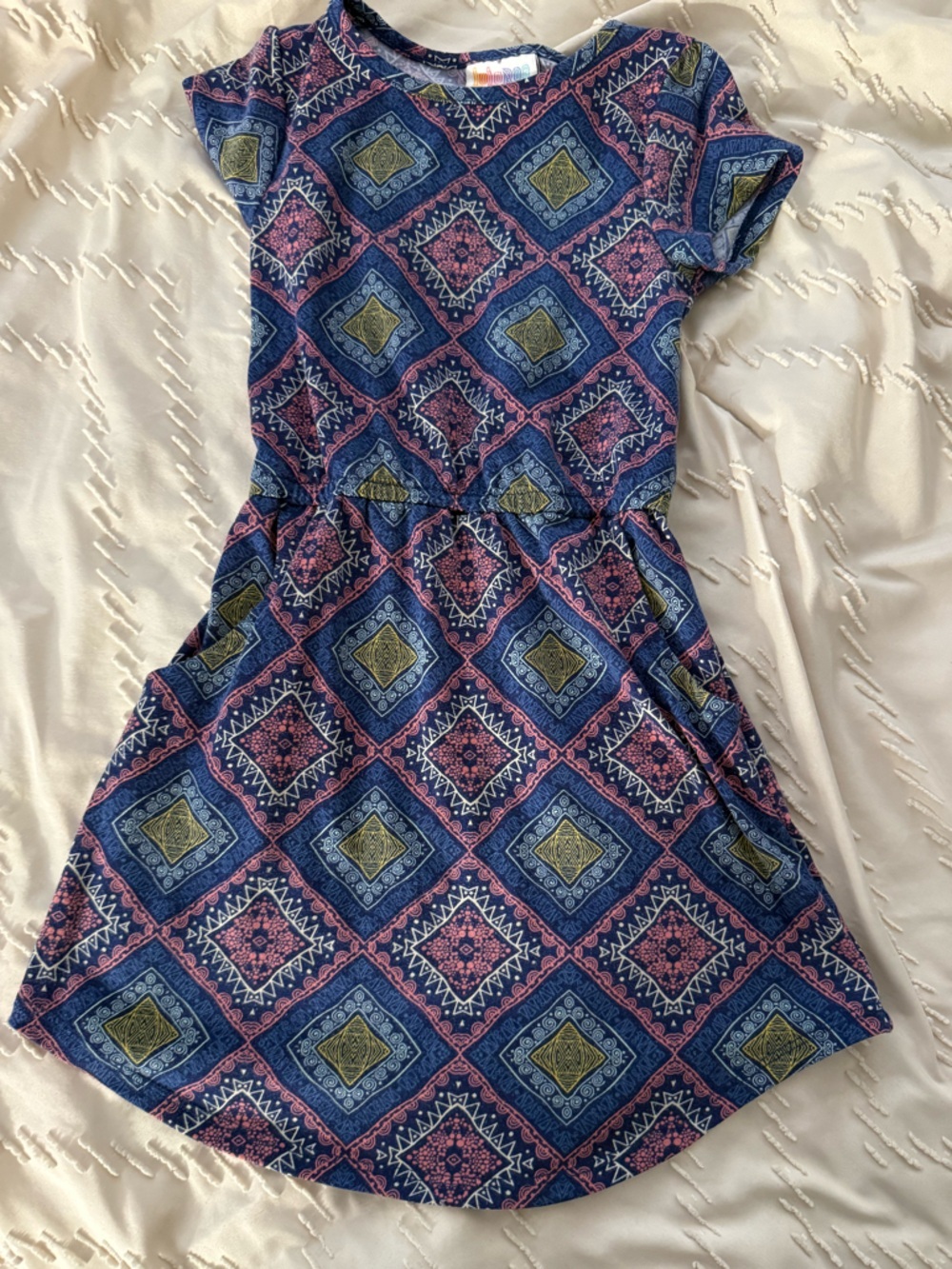 LuLaRoe Navy Blue and Pink Geometric Diamond Print One-Piece